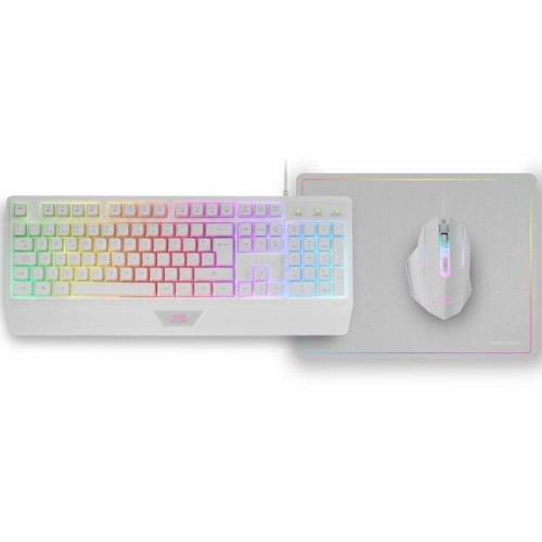 Pack Gaming Mars Gaming MCP124/ Teclado H-MECH + Ratón Óptico + Alfombrilla/ Blanco